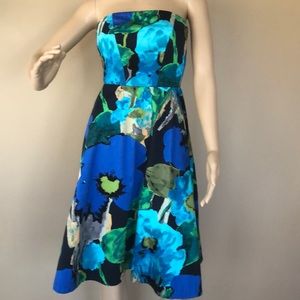 Floral Strapless Dress in Blue and Green